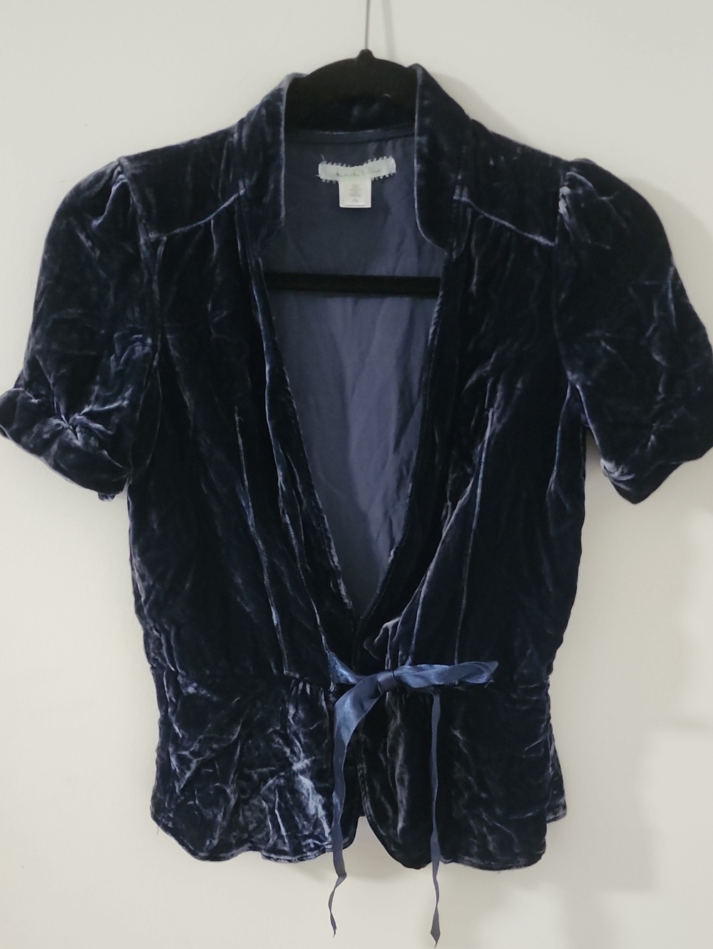 Kimchi Blue Navy Velvet Tie-Front Wrap Blouse